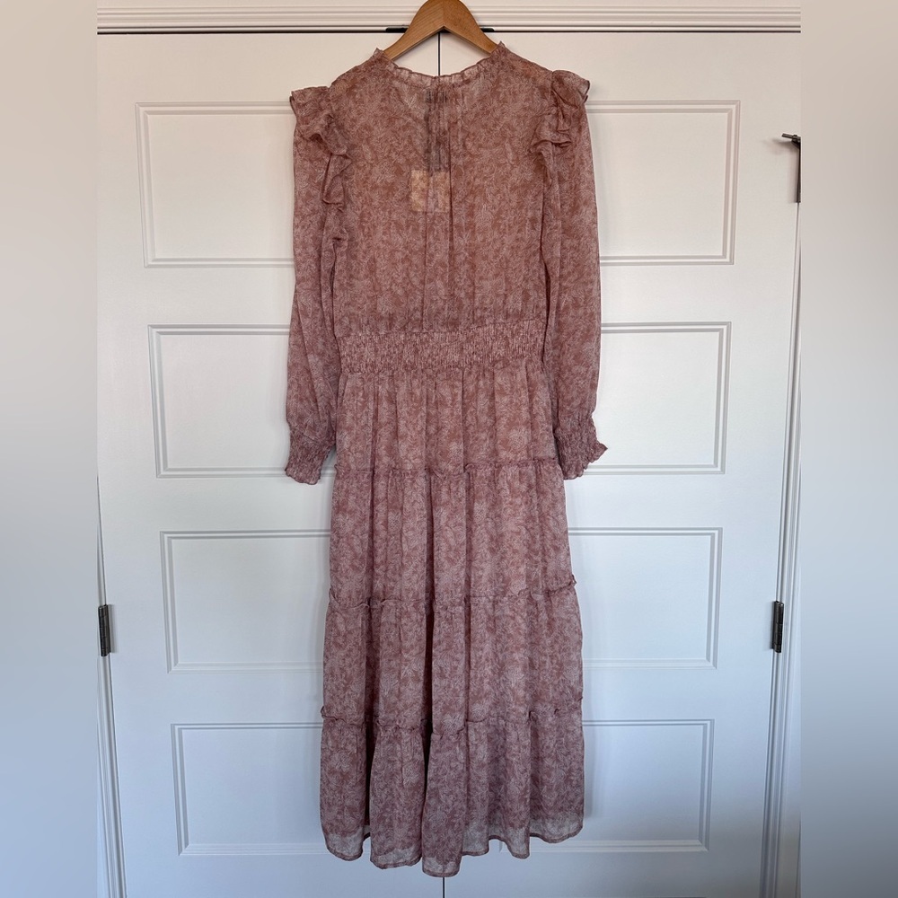 Boutique Maxi Dress Ruffle Peasant Boho Tiered Flowy WhimsiCore Mauve Floral LG - Picture 3 of 12